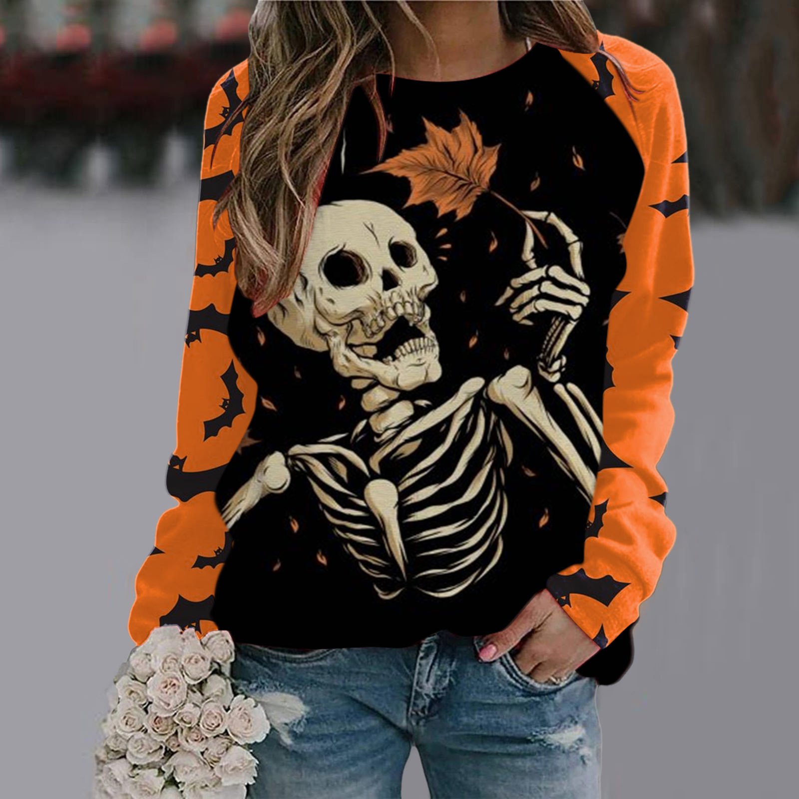 Halloween T Shirt Women Fashion T-shirt Long Sleeve Tops Tees Halloween Tshirt Women's Clothing Horror Tshirt Pumpkin