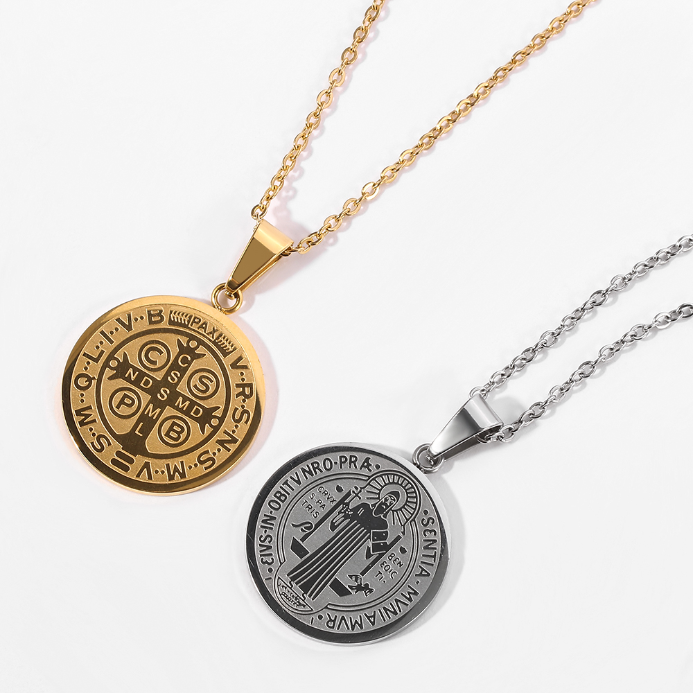 Religious San Benito Medal Pendant Stainless Steel St Benedict Jesus Pendants &amp; Necklaces For Women Men Child Jewelry Medallion 