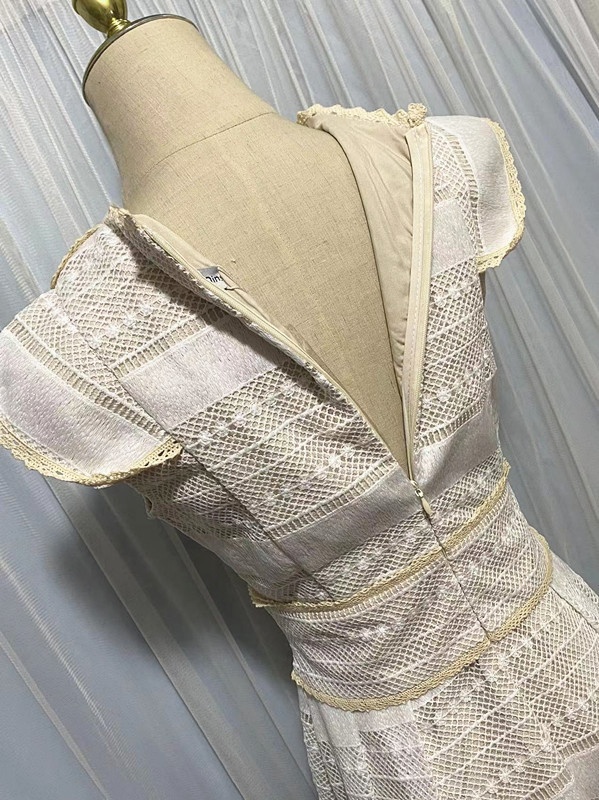 Oudina Wholesale Fashion Vintage Lace Midi Long Dress Casual Women Lady Elegant Women's Clothing Dresses 