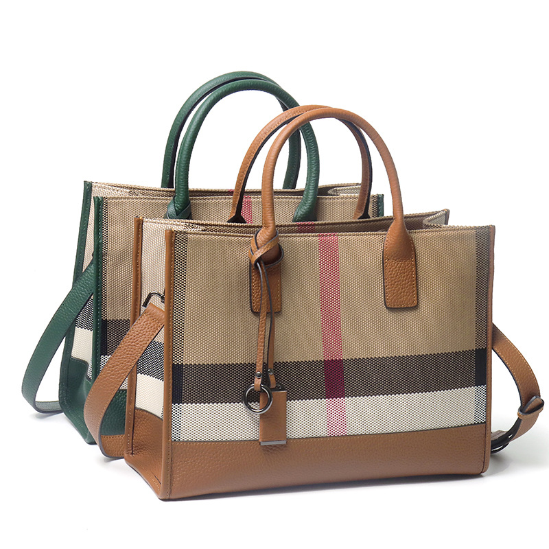 High Quality Travel Ladies Original Branded Bags Genuine Leather With Canvas Luxury Designer Women Handbag 