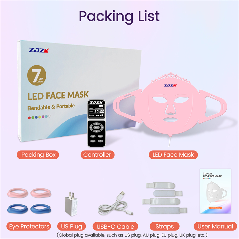 Zjzk Beauty 2024 2022 Tik Tok Beauty Products Therapy Face Mask Facial Skin Care Machine Photon 7 Light Colors For Home Use 