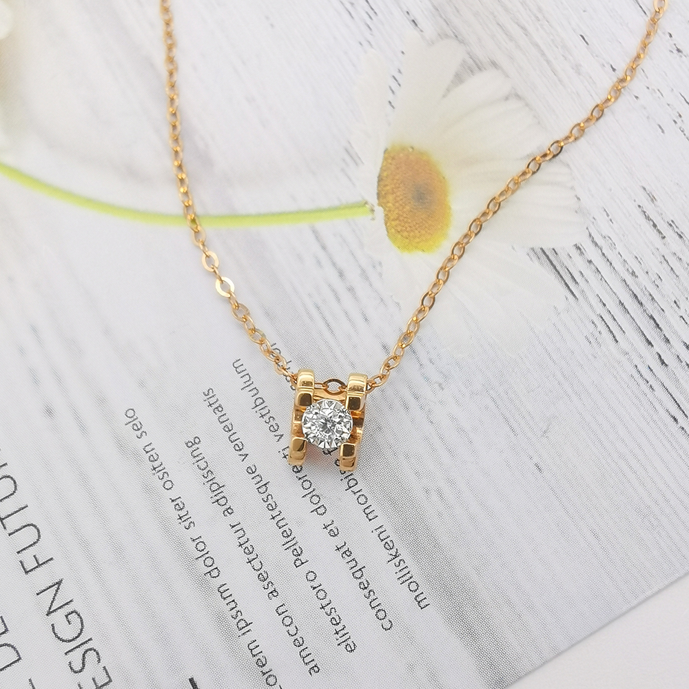 Luxury Real Gold Jewelry 18k Pure Gold Necklace Natural Diamond Illusion Setting 