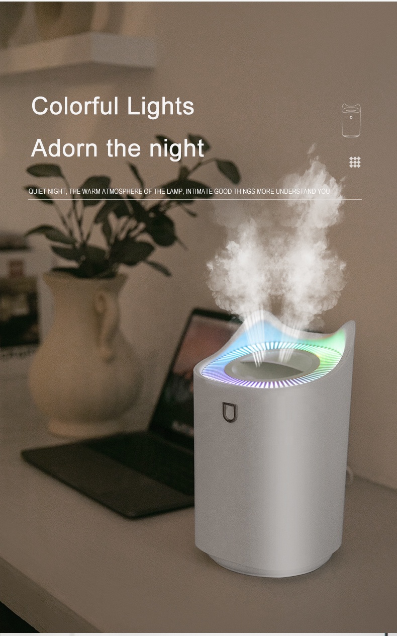 K7 Usb Double Nozzle Cool Ultrasonic Humidifier Air Home Appliance Water Mist Spray Humidifier With Coloful Led Light Heavy Fog 