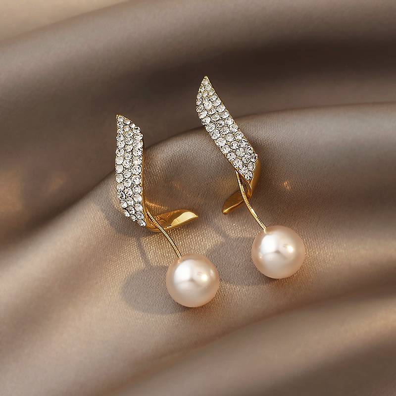 S925 Silver Gold Plated Fashion Exquisite Statement Rhinestone Pearl Fine Jewelry Earrings Women Wholesale 