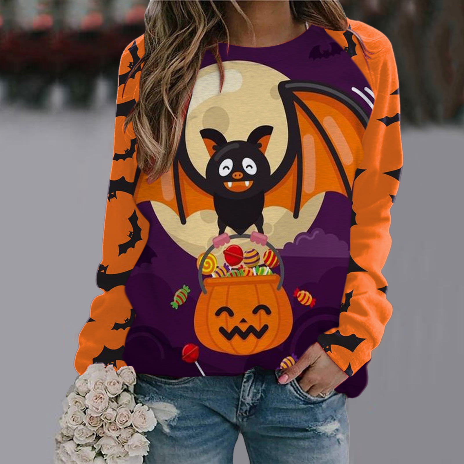 Halloween T Shirt Women Fashion T-shirt Long Sleeve Tops Tees Halloween Tshirt Women's Clothing Horror Tshirt Pumpkin