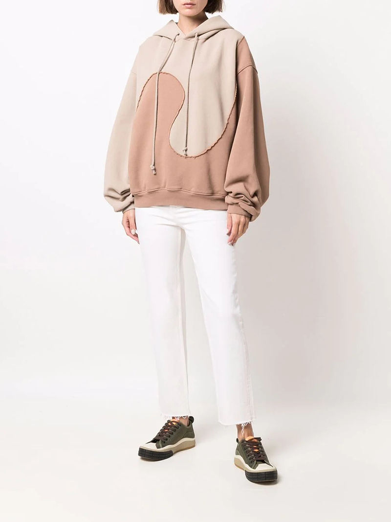 Oem Custom Made High Fashion Swirl Panel Contrasting Color French Terry Hoodie Men Unisex Cotton Sweatshirts Two Tone Hoodie 