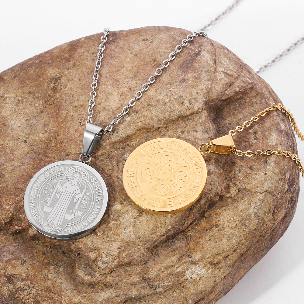 Religious San Benito Medal Pendant Stainless Steel St Benedict Jesus Pendants &amp; Necklaces For Women Men Child Jewelry Medallion 