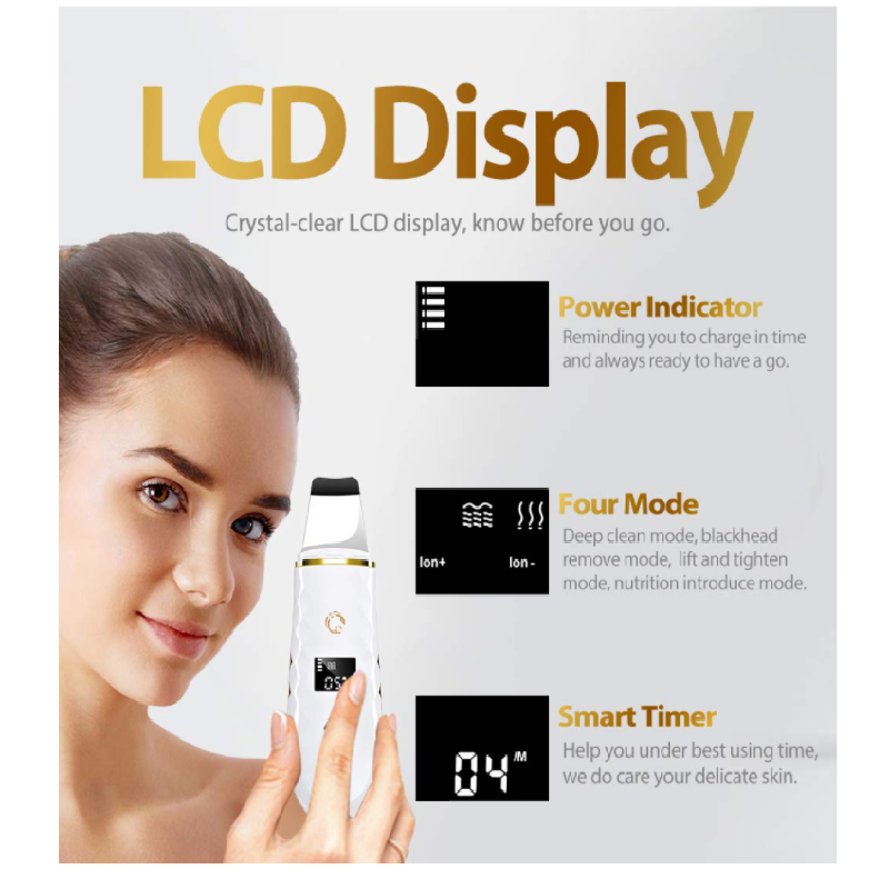 Psb Beauty Products Rechargeable Ultrasonic Face Cleaner Skin Scrubber Spatula With Lcd Display 