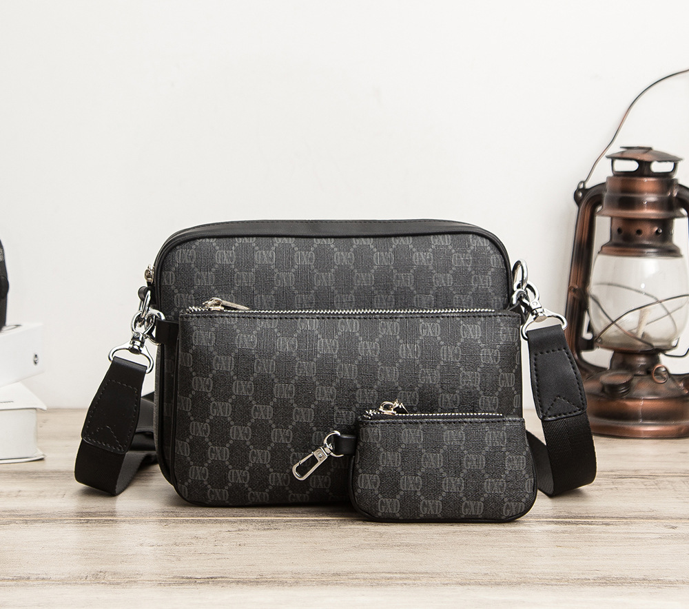New Fashion Shoulder Bag Three-piece Checkered Pattern Messenger Small Square Bag Men