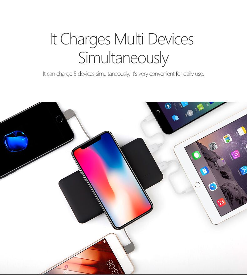 10000mah Power Bank External Battery Portable Charger Pack With Built-in Type C And Micro Usb Cable For Iphone For Samsung 