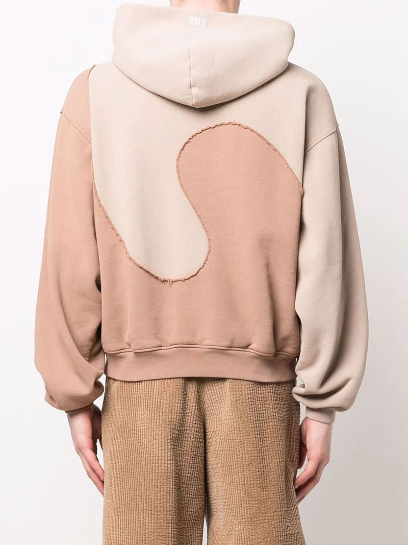 Oem Custom Made High Fashion Swirl Panel Contrasting Color French Terry Hoodie Men Unisex Cotton Sweatshirts Two Tone Hoodie 