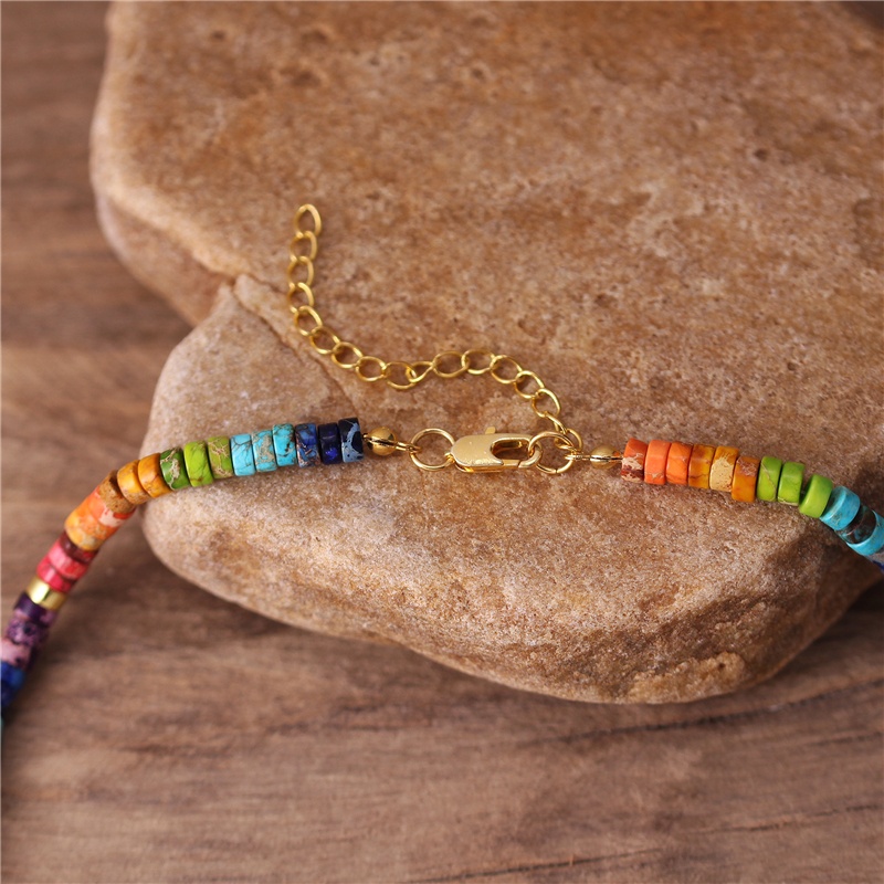 Bohemian Natural Stone Rainbow Stackable 7 Chakra Beaded Choker Necklace Boho Statement Short Necklace Gift Jewelry Dropshipping 