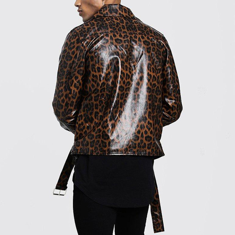 2021 New Men's Fashion Leopard Print Artificial Leather Motorcycle Jacket Men's Casual Leopard Print Pu Jacket 