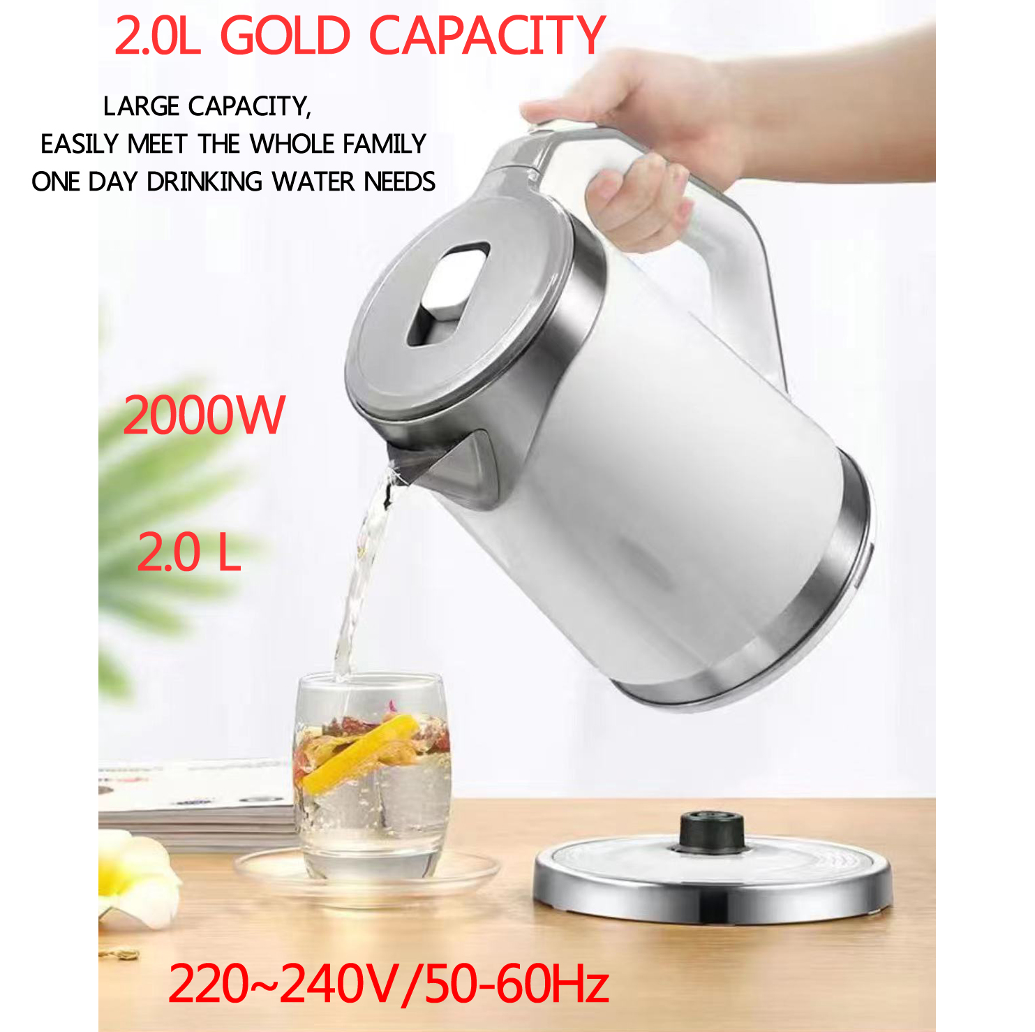 High Quality Best Seller Plastic Portable 2.0l 304 Stainless Steel Inner Pot For Kitchen Home Appliance Electric Kettle 
