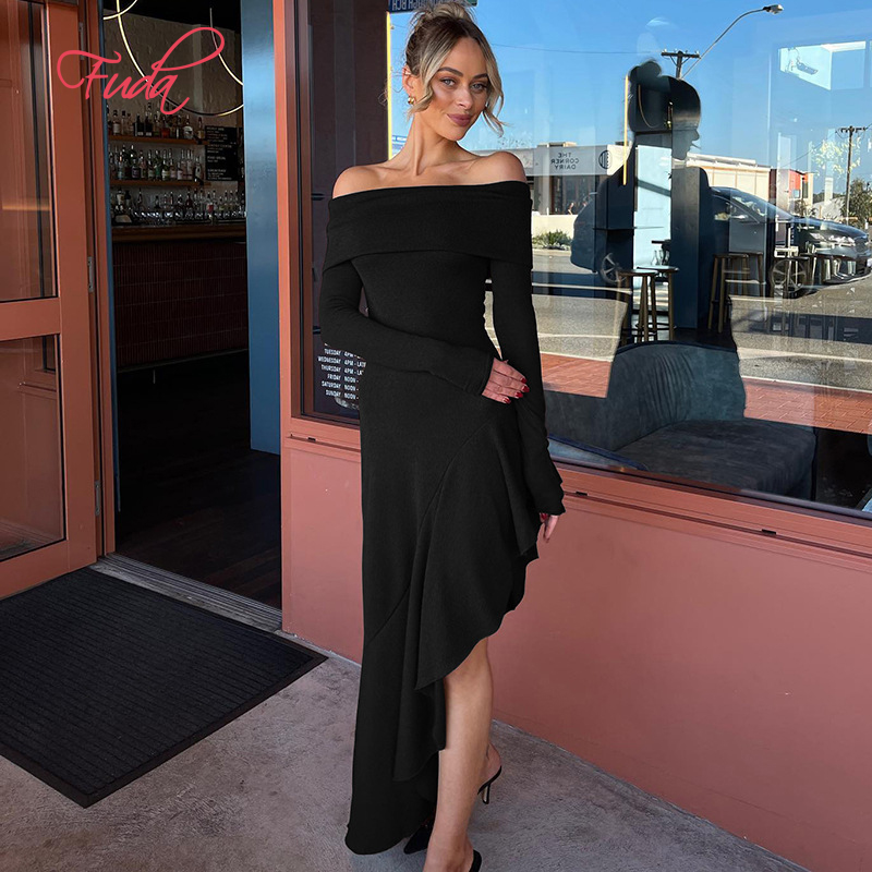 Fuda Ab489 Fashionable Women's Clothing New Design Casual Women's Clothing Party Club Sexy Shoulder Dress