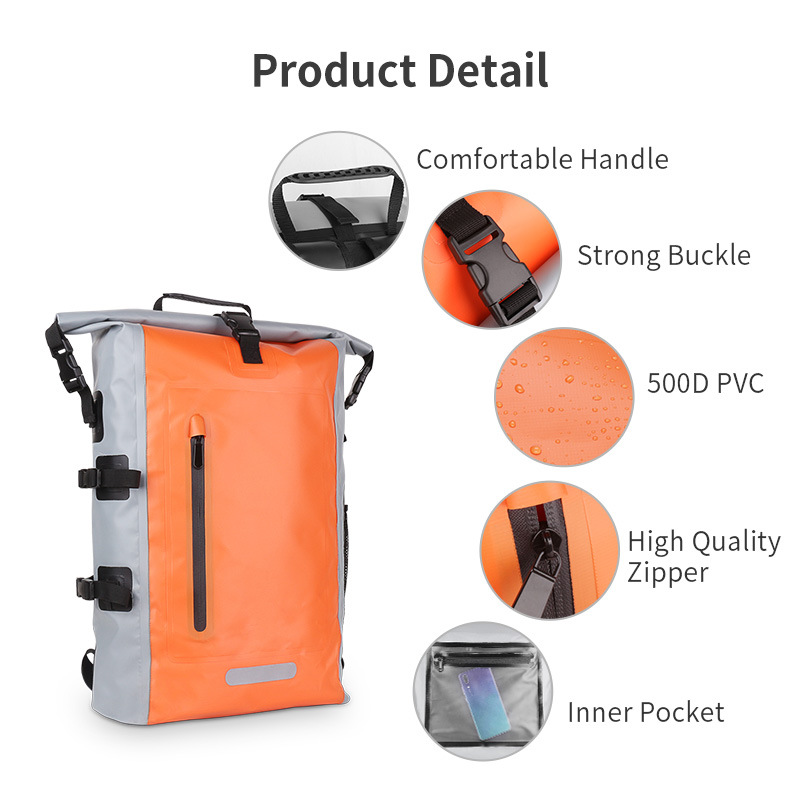 Oem Custom Printed Logo Outdoor Waterproof Backpack 25l With 500d Pvc Tarpaulin Dry Bag Waterproof Camping Bag 