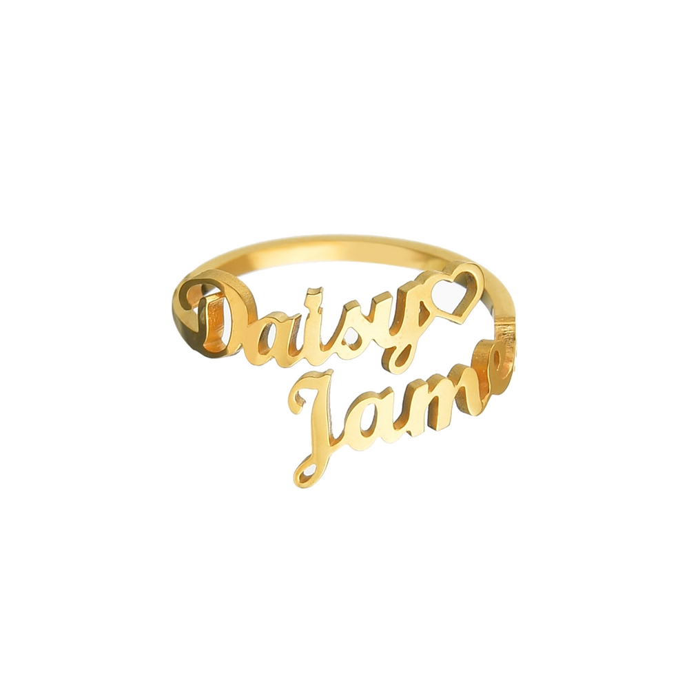 Custom Double Names Bangle And Ring Personalized Stainless Steel Open Heart Bracelet Bangle Couple Women Jewelry Set F 