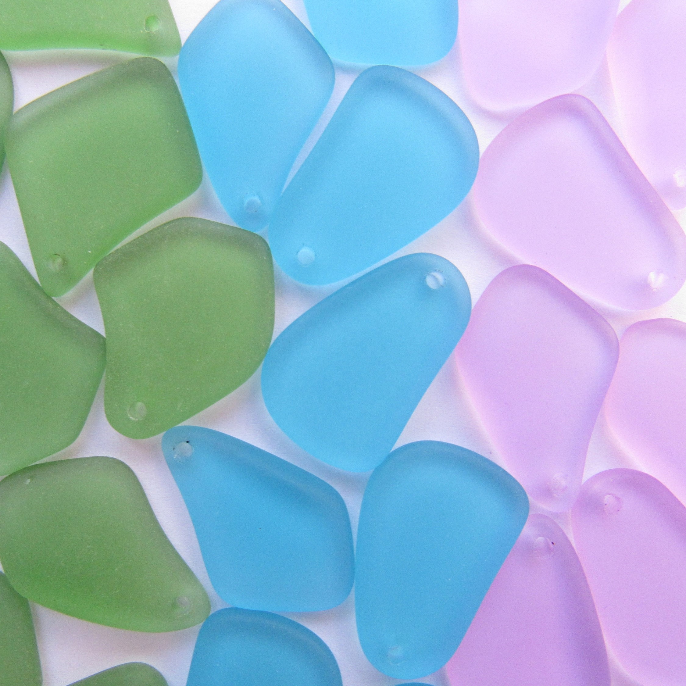Drilled Matte Frosted Sea Glass Beads Pebble Beach For Jewelry Making Blue Cobalt Aqua Purple Blue Mix 