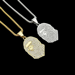 Wholesale Fashion Stainless Steel Pendant Jewelry Crystal Rhinestone Necklace Devil's Eye Pendant Hiphop For Men 