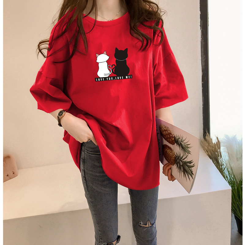 Women's Medium - Length T-shirt Latest Market Loose Print Short Sleeves Fashion Plus Size Women's T-shirt Woman Clothes