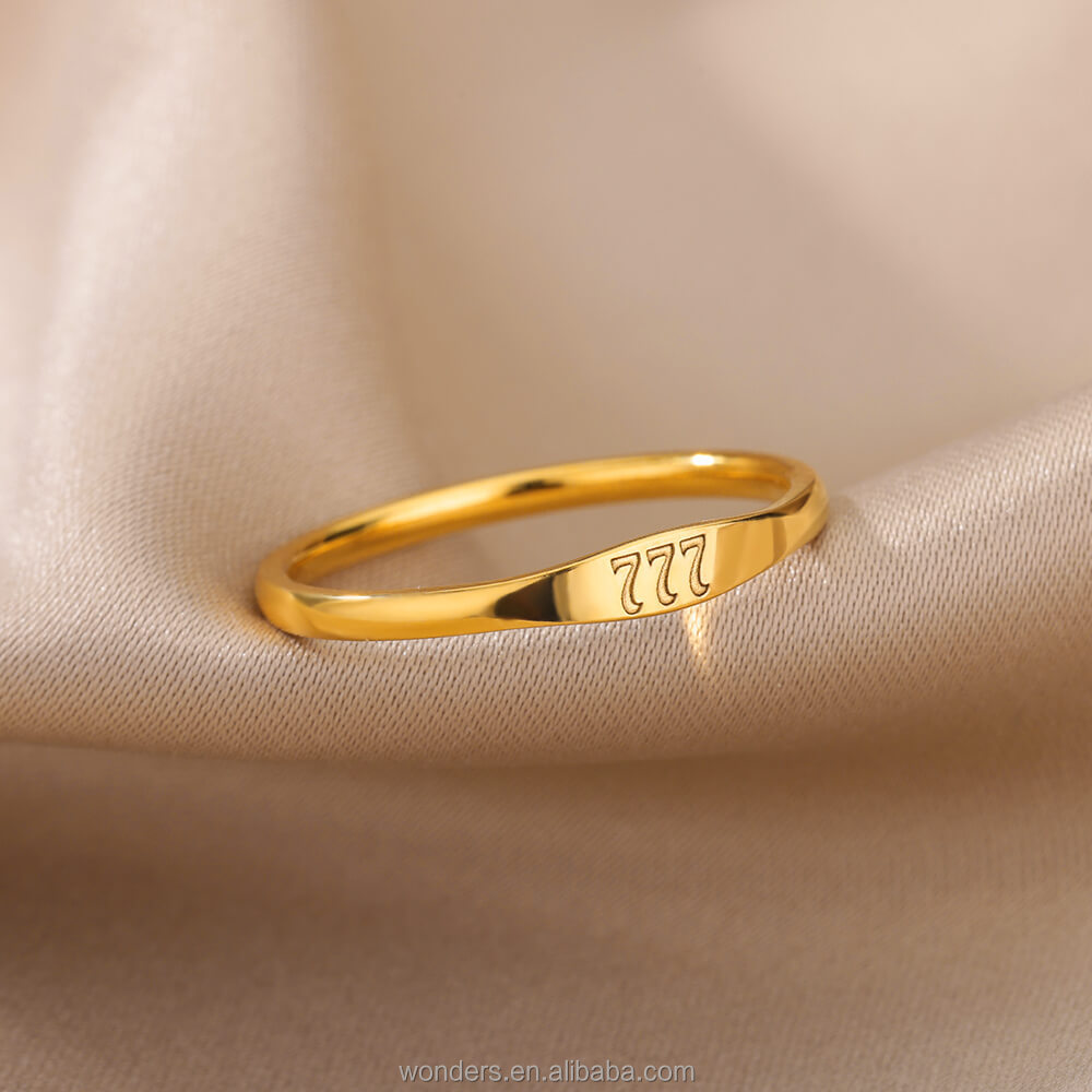 Stainless Steel Engrave Angel Number 111 444 Ring Bang Gold Women All Finger Rings Jewelry 18k Gold 