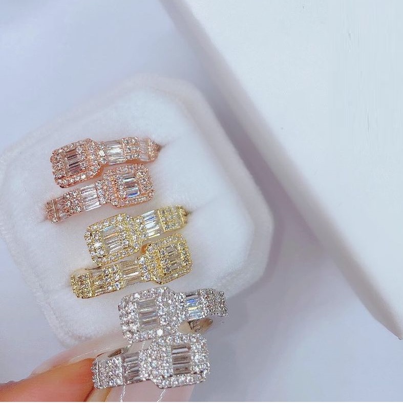 Iced Out Bling Women Bangle Ring Jewelry Set 5a Cubic Zirconia Geometric Square Cz Cluster Design Geometric Fashion Jewelry 