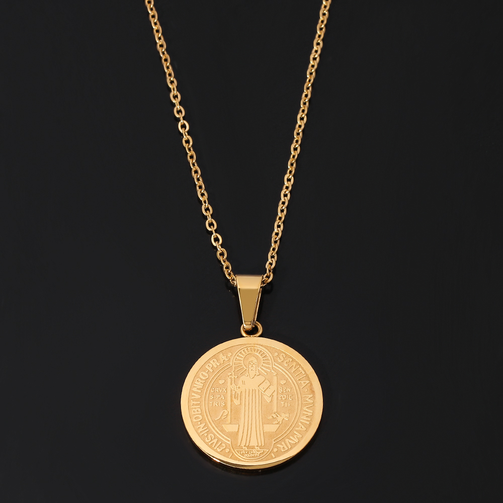 Religious San Benito Medal Pendant Stainless Steel St Benedict Jesus Pendants &amp; Necklaces For Women Men Child Jewelry Medallion 