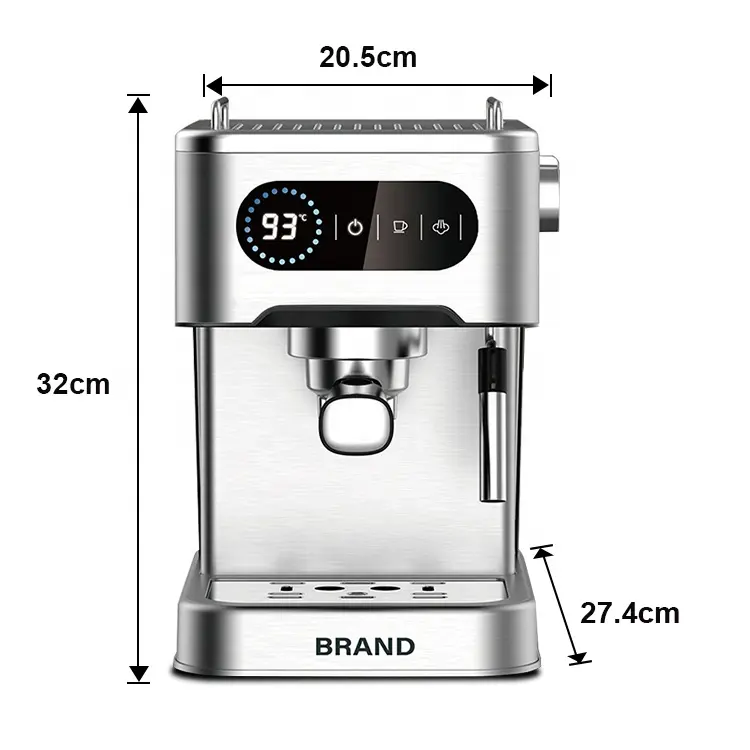 15 Bar Professional Espresso Coffee Machine Stainless Steel Coffee Maker Home Stainless Steel Automatic Screen Commercial Coffe 