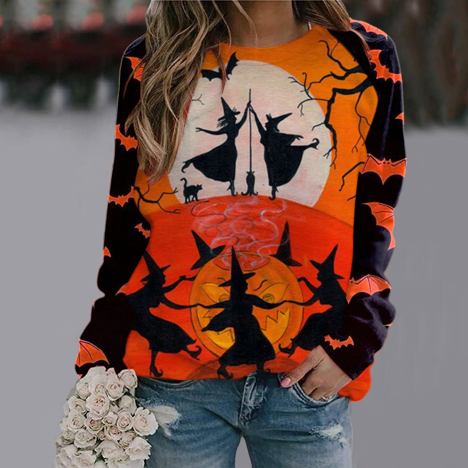 Halloween T Shirt Women Fashion T-shirt Long Sleeve Tops Tees Halloween Tshirt Women's Clothing Horror Tshirt Pumpkin