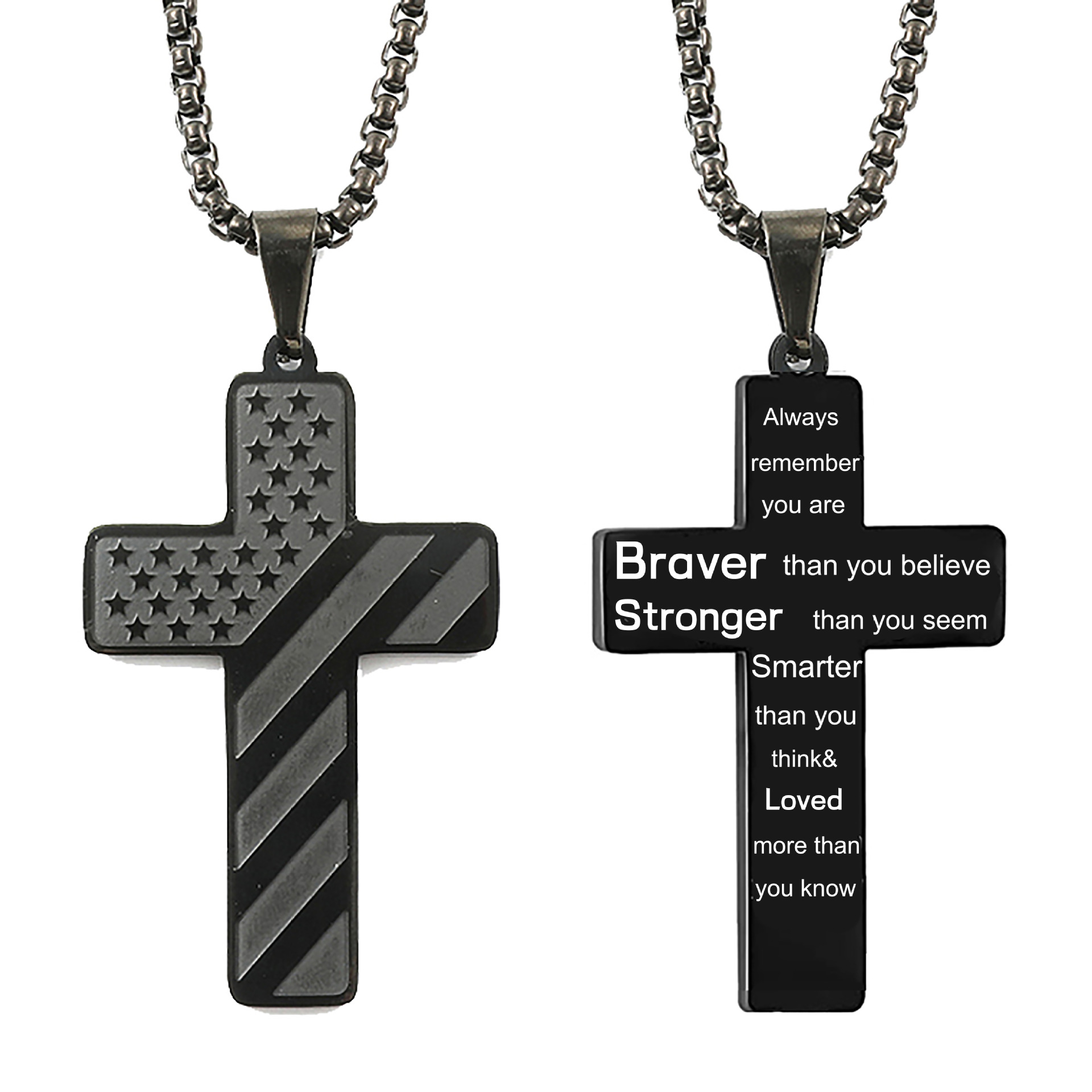 Fashion Jewelry Cross Necklace Bible Verse Stainless Steel American Flag Pendant Chain For Boys Men 