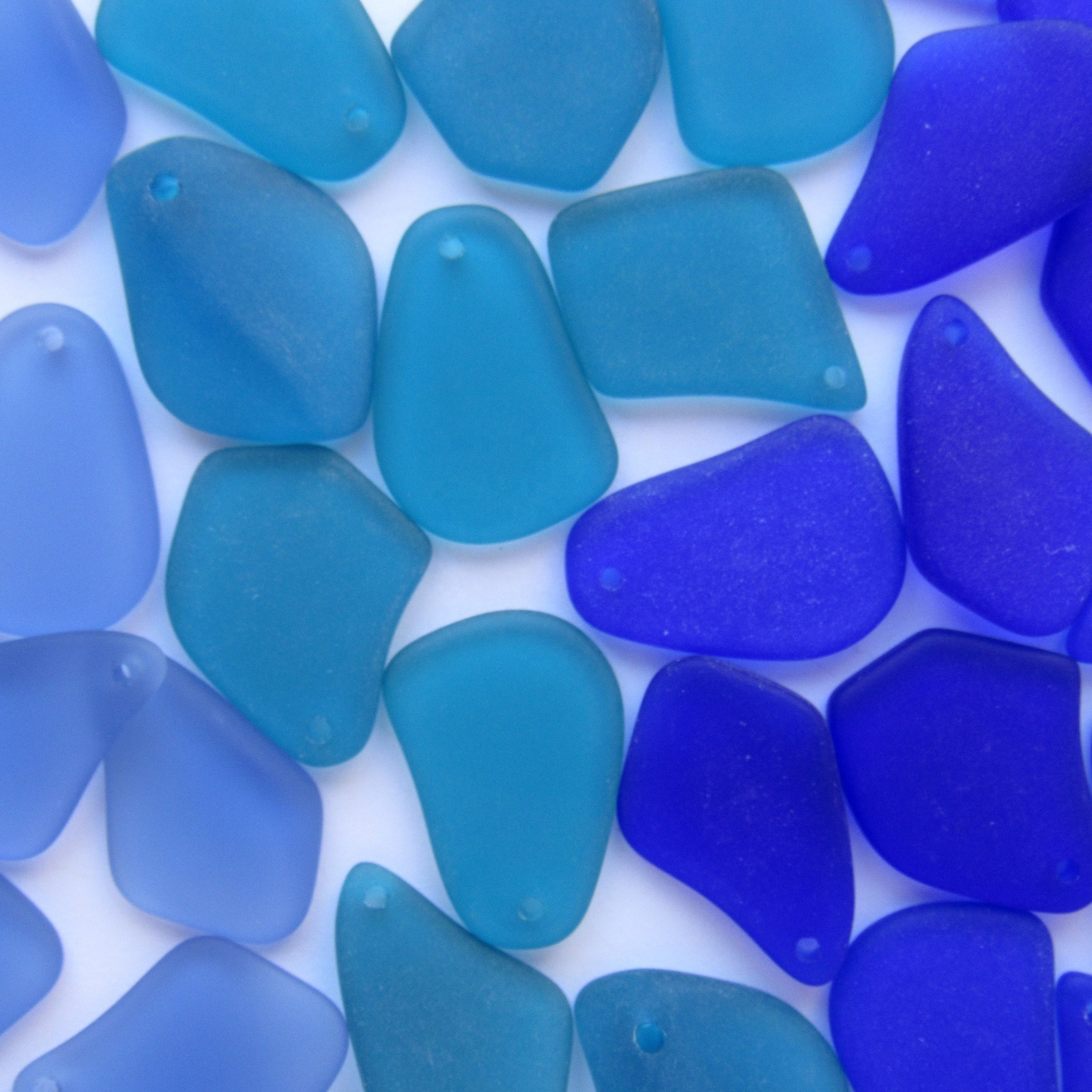 Drilled Matte Frosted Sea Glass Beads Pebble Beach For Jewelry Making Blue Cobalt Aqua Purple Blue Mix 