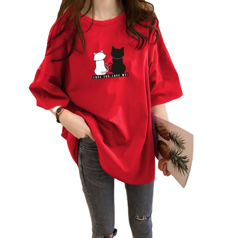 Women's Medium - Length T-shirt Latest Market Loose Print Short Sleeves Fashion Plus Size Women's T-shirt Woman Clothes