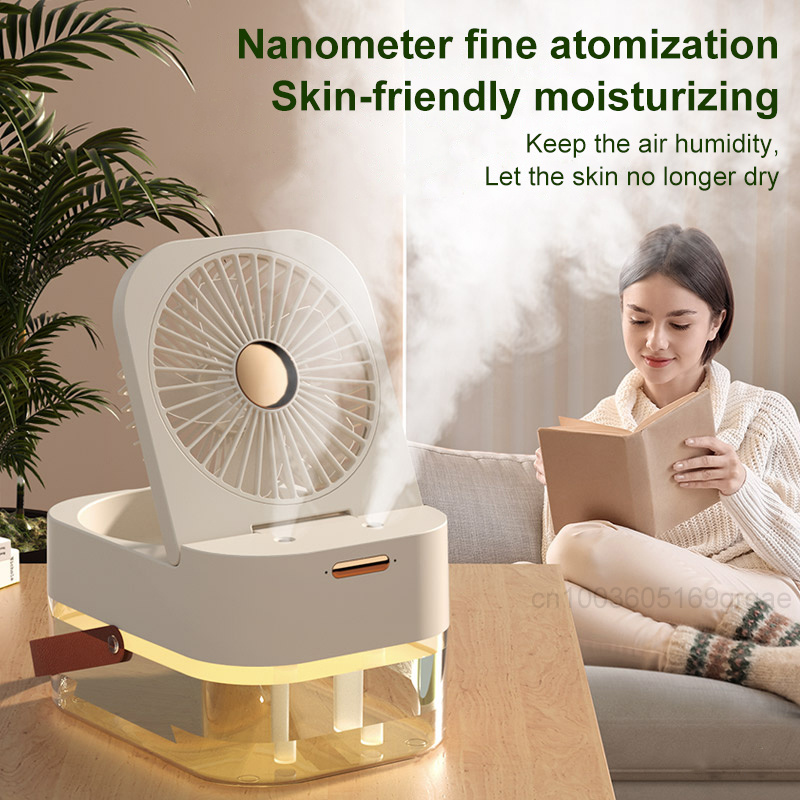 Summer Home Appliance Desktop Fan With Night Light 4000mah 2.5l Dual Spray Humidifying Fan 3 Speeds Water Mist Fans 
