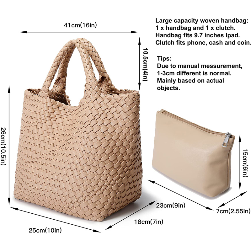 Woven Bag For Women Vegan Leather Tote Bag Large Summer Beach Travel Handbag And Purse Handmade Shoulder Bag 