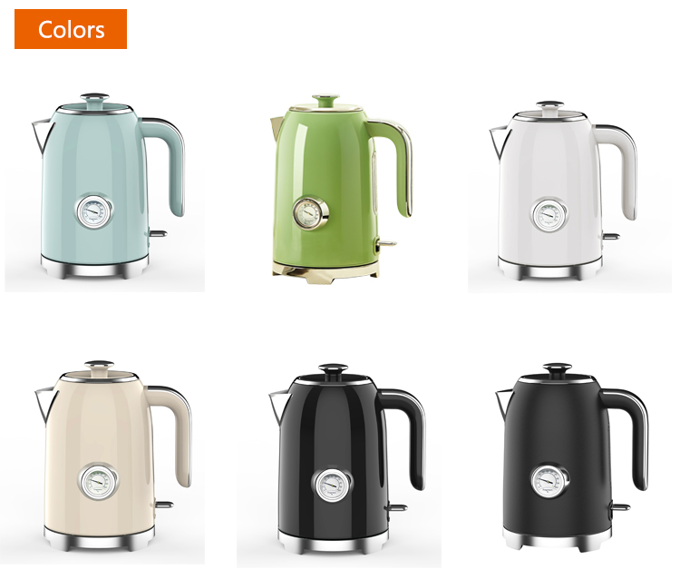 Portable Home Appliance Retro Style 1.7l Electric Stainless Steel Water Kettle With Thermometer 