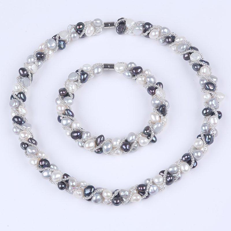 Wholesale Freshwater Pearl Jewelry Sets Necklace Bracelet Jewelry Sets 