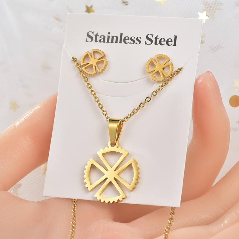 Jewelry Fashion Necklaces For Women Stainless Steel Necklace Earrings Two-piece Set 