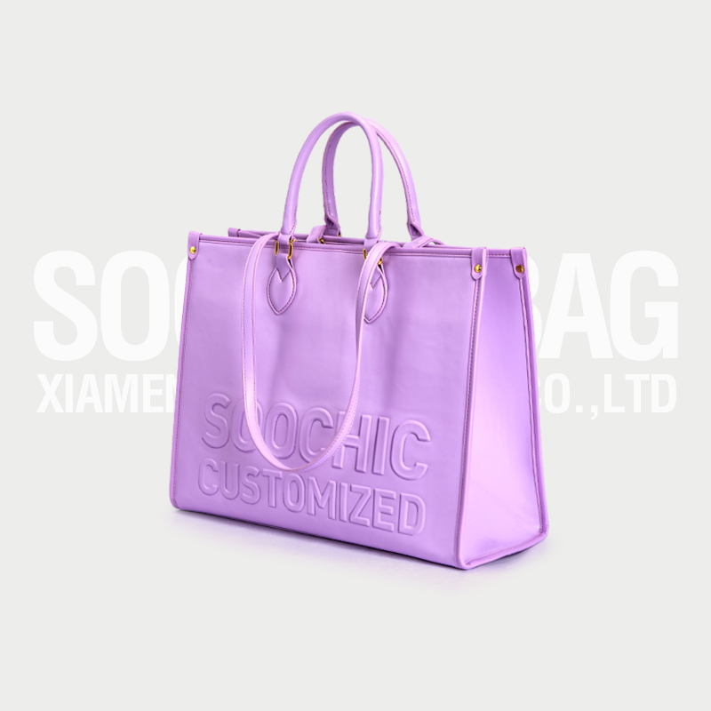 Oem Custom Logo Luxury Embossed Violet Square Leather Tote Bags For Women Purses 