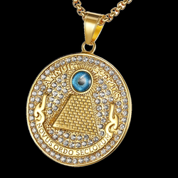 Wholesale Fashion Stainless Steel Pendant Jewelry Crystal Rhinestone Necklace Devil's Eye Pendant Hiphop For Men 