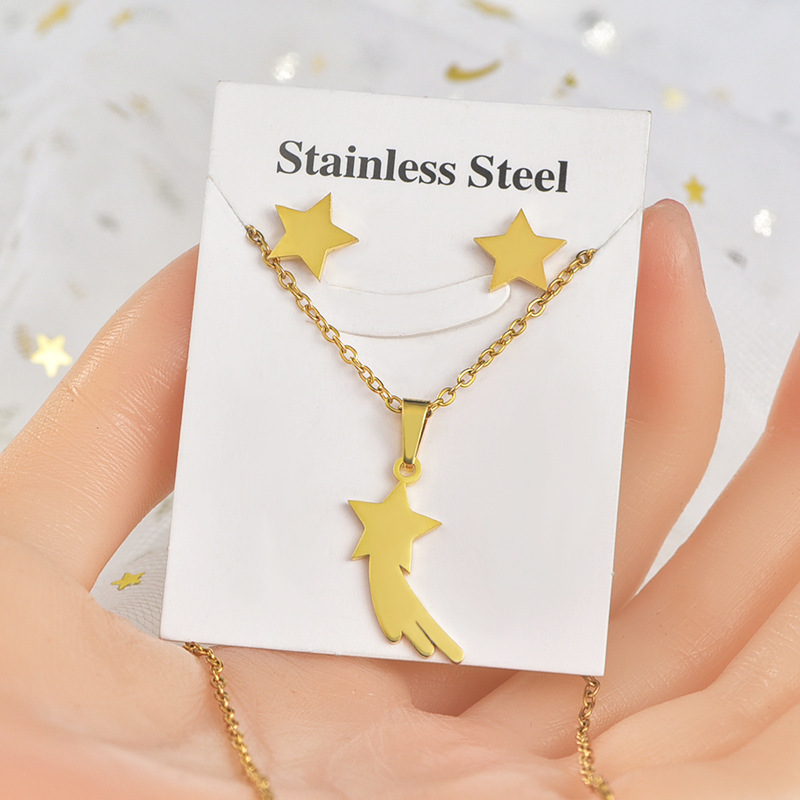 Jewelry Fashion Necklaces For Women Stainless Steel Necklace Earrings Two-piece Set 