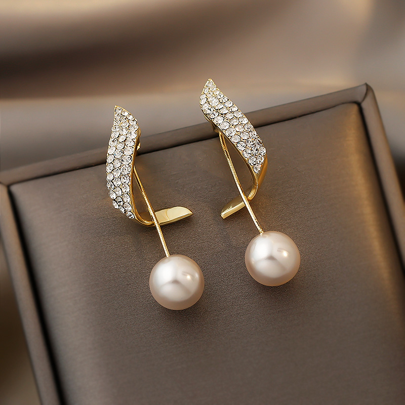 S925 Silver Gold Plated Fashion Exquisite Statement Rhinestone Pearl Fine Jewelry Earrings Women Wholesale 