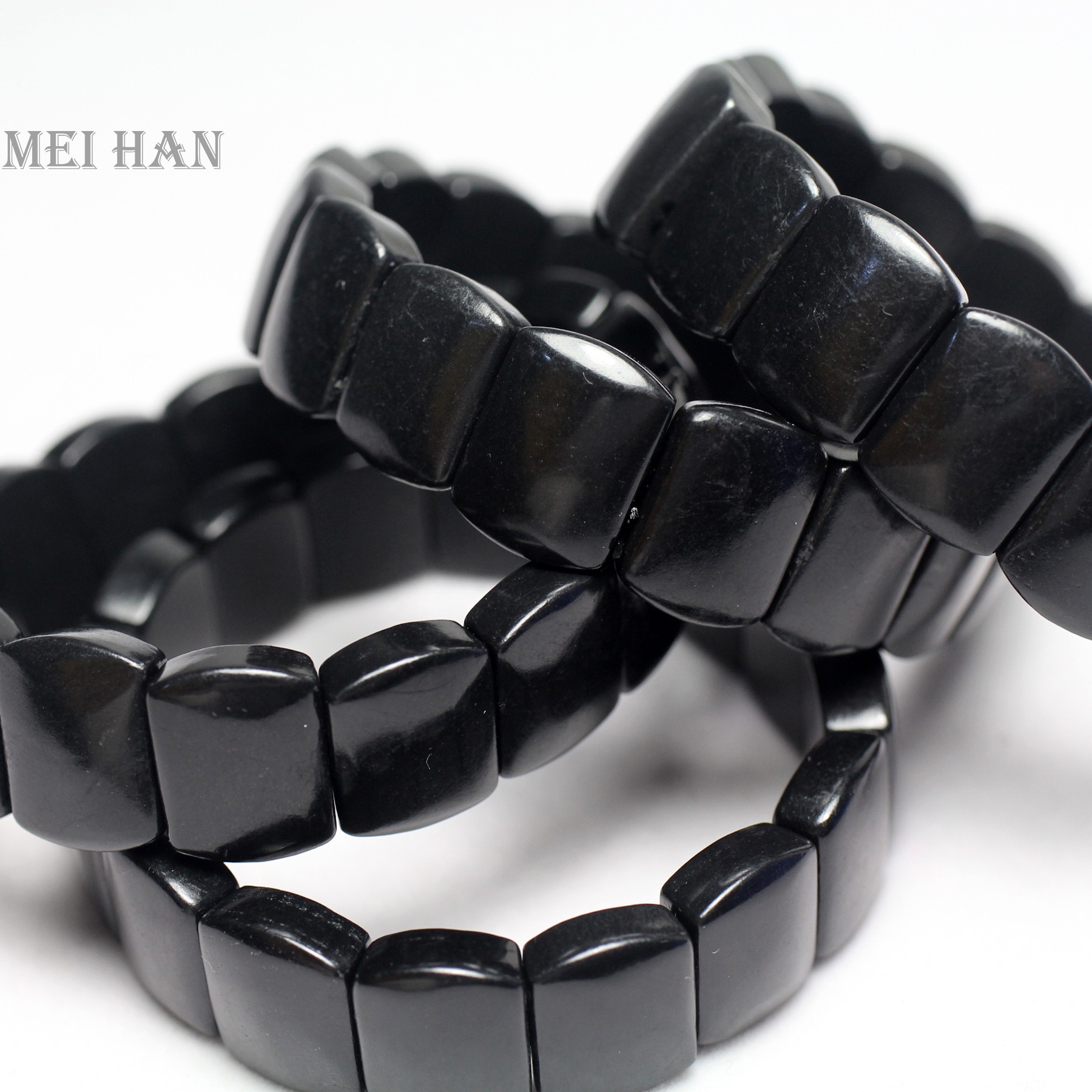 Wholesale Natural Shungite 12*16 Elastic Cord Stone Bracelet Bangle Charm Gift For Jewelry Making 