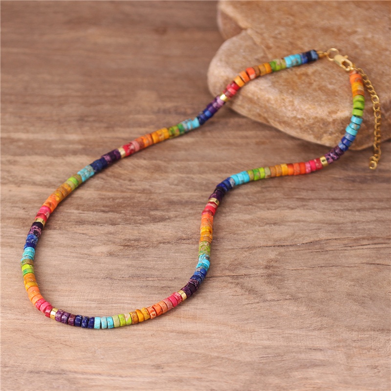 Bohemian Natural Stone Rainbow Stackable 7 Chakra Beaded Choker Necklace Boho Statement Short Necklace Gift Jewelry Dropshipping 