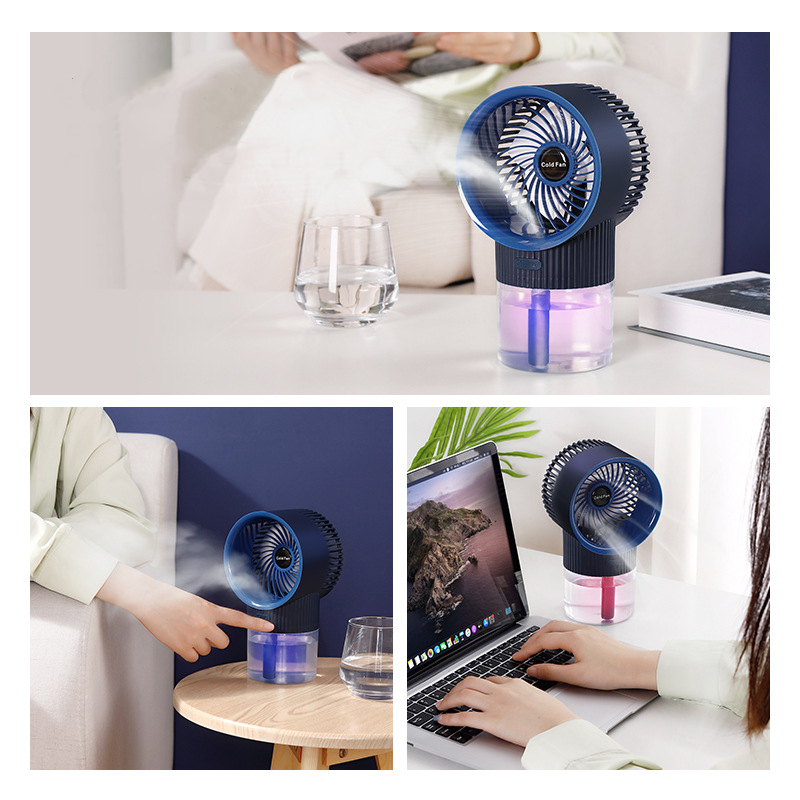 Home Appliance Desktop Water Cooled Mist Spray Fan Usb Rechargeable Portable Air Conditioning Electric Fan With Led Night Light 