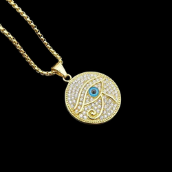Wholesale Fashion Stainless Steel Pendant Jewelry Crystal Rhinestone Necklace Devil's Eye Pendant Hiphop For Men 