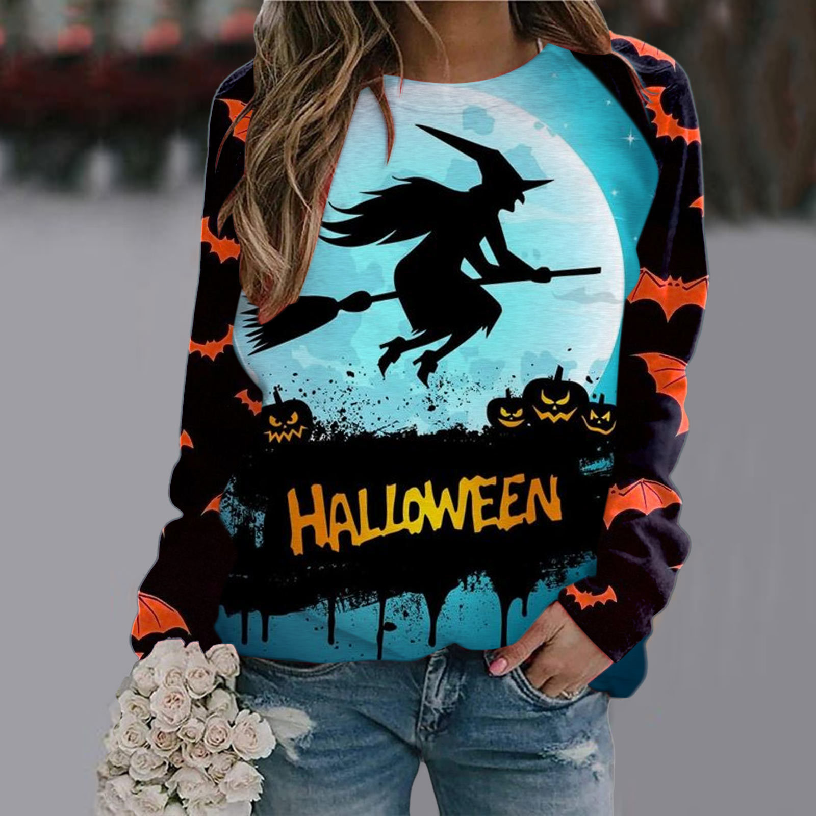 Halloween T Shirt Women Fashion T-shirt Long Sleeve Tops Tees Halloween Tshirt Women's Clothing Horror Tshirt Pumpkin