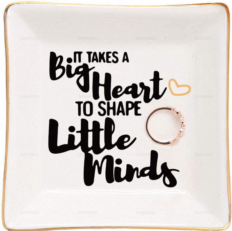 Shi Sheng Factory Direct Trinket Dish Square Ceramic Ring Dish With Golden Trim Jewelry Dish Gifts For Mother's Day 