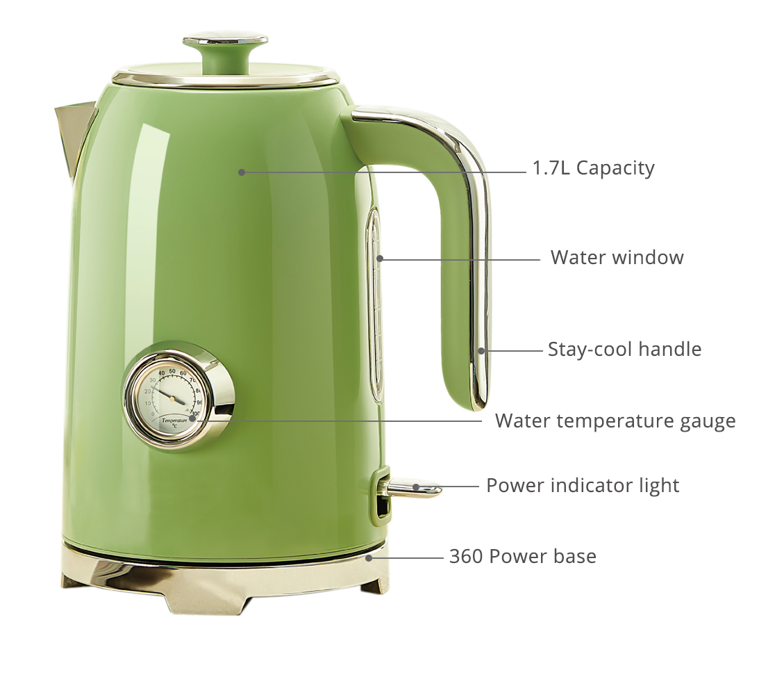 Portable Home Appliance Retro Style 1.7l Electric Stainless Steel Water Kettle With Thermometer 