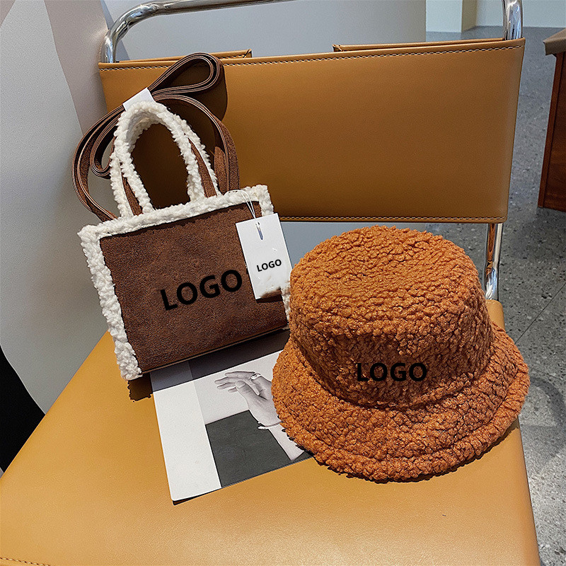 Custom Logo Trending Fall Bag Hat Set Designer Handbag Brands Women Fur Hand Bags Luxury Suede Tote Bag Ladies Purse