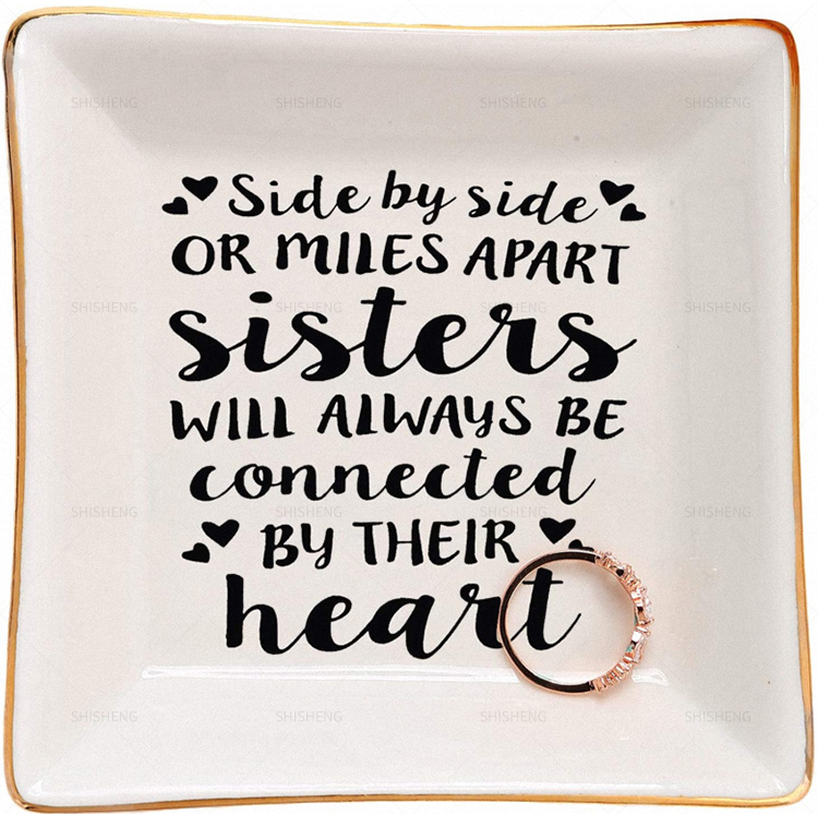 Shi Sheng Factory Direct Trinket Dish Square Ceramic Ring Dish With Golden Trim Jewelry Dish Gifts For Mother's Day 